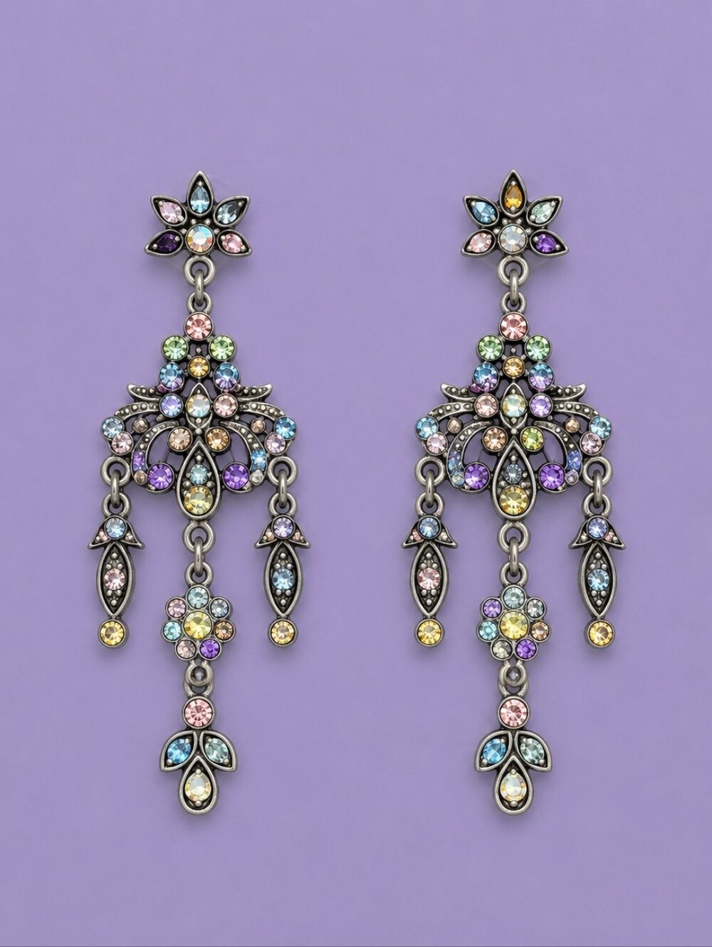 3/$30 VTG Pastel Rhinestone Chandalier Princess Earrings